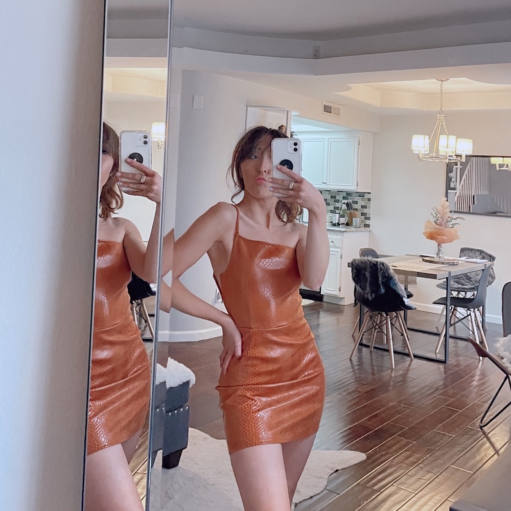 Faux leather mini dress